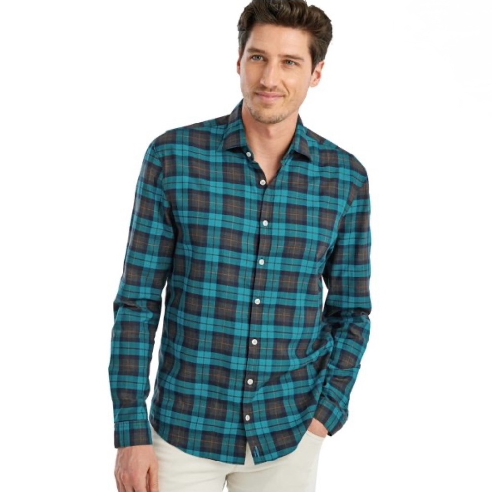 johnnie-O Columbus Featherweight Men's Blue Plaid Button Up Shirt Size Large